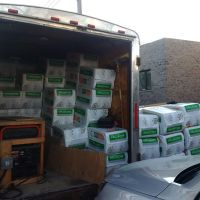 les sac de cellulose prets à être soufflés dans les murs et le toit.